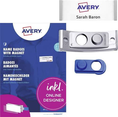 Avery Zweckform Namensschild POL20MA66-20DR aus Kunststoff in Silber, B: 6,8 cm, H: 2,2 cm, 20 Stück - Bild 1