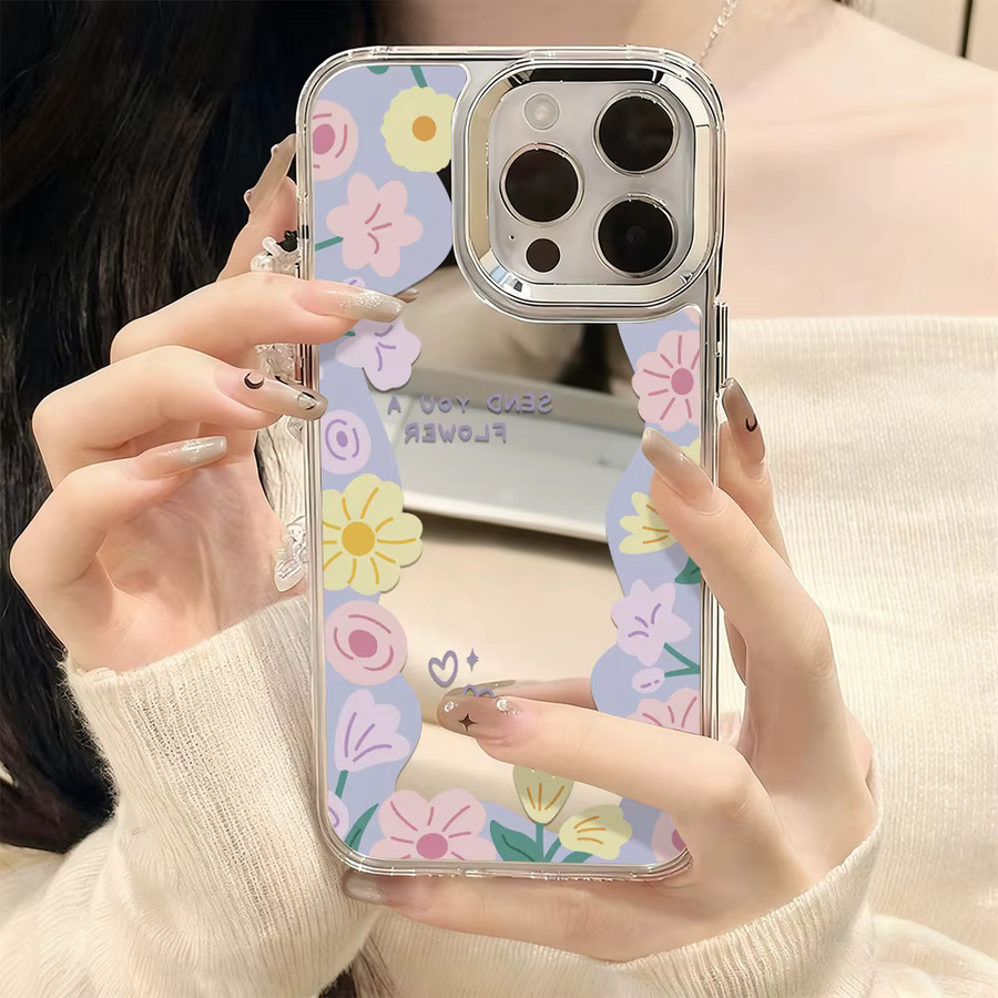 Luxus Blumen Make-up Spiegel Handyhülle für iPhone 17 Pro Max, 16, 15, 14, 13, 12, 11 und Air in Multicolour - Bild 4