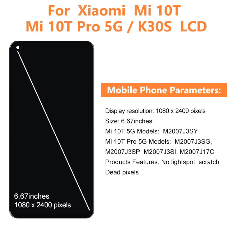 Xiaomi LCD Ersatzdisplay in Schwarz für Mi 10T 5G, 10T Pro 5G und Redmi K30s, 6.67 Zoll - Bild 2