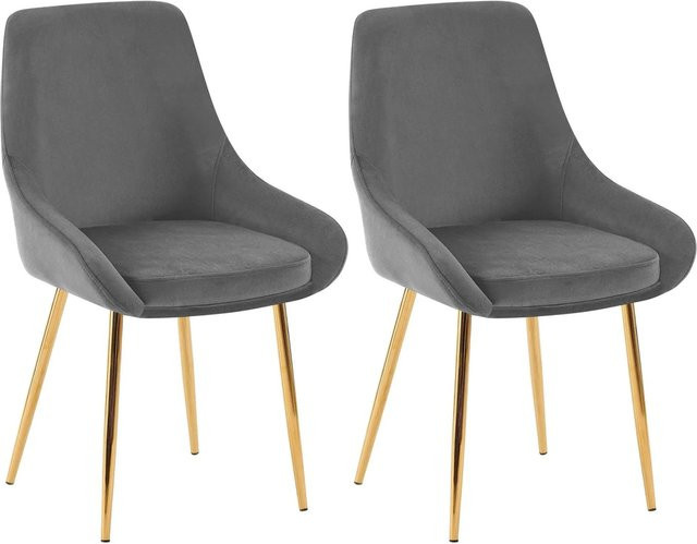 2er Set DELUKE Esszimmerstühle PUNAR aus Samt in Dunkelgrau mit goldenen Beinen, B/T/H: 50 x 53 x 86 cm - Bild 1