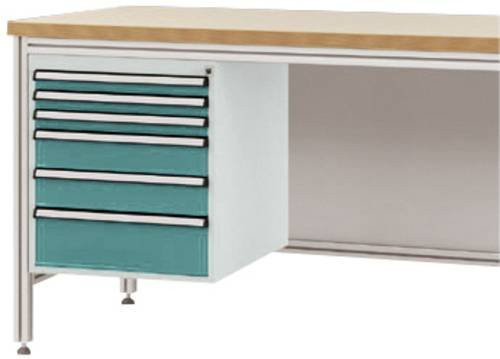 Manuflex Gehäuse-Unterbau ZB4922.5021 für ALU-Arbeitstische in Blau/Mehrfarbig mit 6 Schubfächern, Nutzhöhe: 500 mm, für Tischtiefe: 800 mm - Bild 1