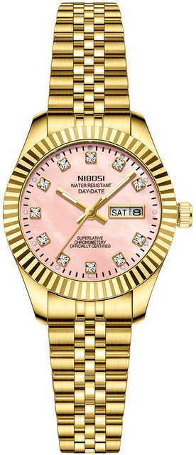 Nibosi Armbanduhr, Quarz, Edelstahl, Gold, Diamant, beige, Damen - Bild 1