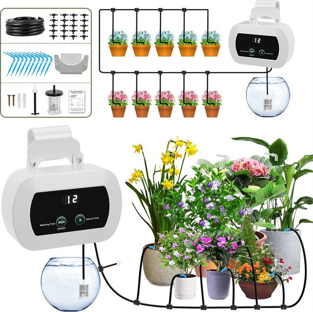 Automatisches Solar-Tropfbewässerungsset für Topfpflanzen in Weiß zur DIY-Bewässerung für Garten, Balkon und Gewächshaus - Bild 1