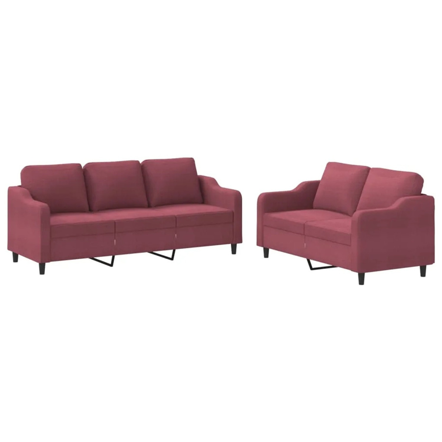 vidaXL 2-teiliges Lounge-Set aus Stoff in Weinrot mit 2-Sitzer-Sofa und Mehrsitzer - Bild 1