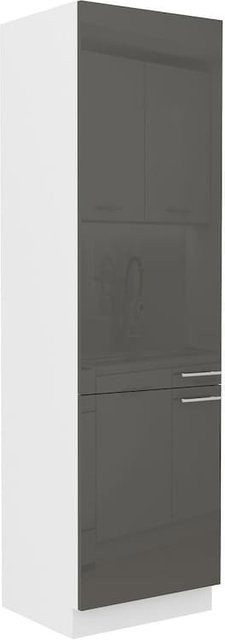 Küchen Hochschrank Lara Grau Hochglanz mit fünf Regalböden Breite: 60 cm - Bild 1