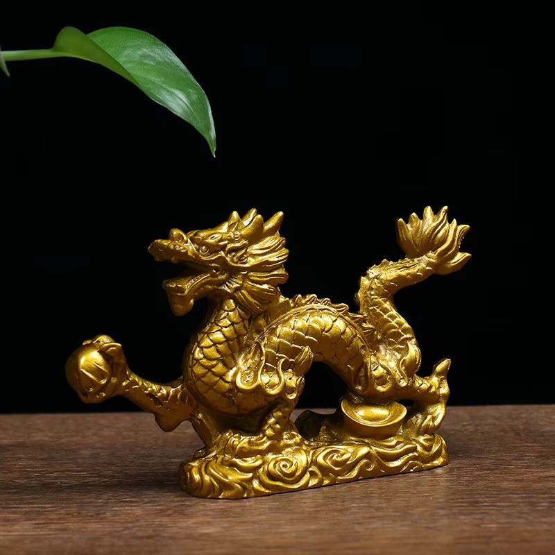 Goldene Drachen-Statue aus Kunstharz als orientalische Dekofigur für deinen Schreibtisch - Bild 6