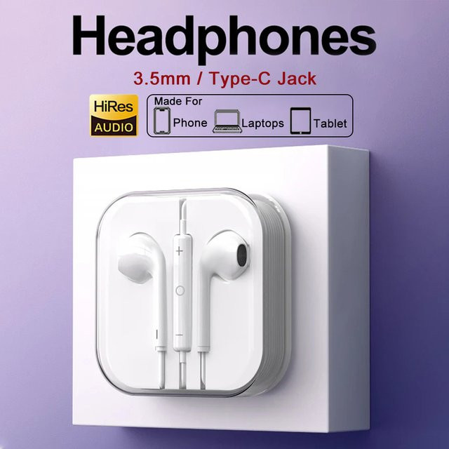 In-Ear Kopfhörer mit 3,5mm Klinke und USB-C Anschluss in Weiß für Tablets und Laptops - Bild 1