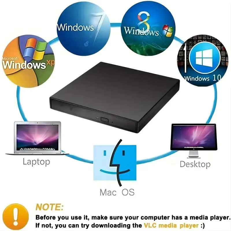Mrgabwte Externes USB 3.0 CD-DVD-Laufwerk, Schreibfähiges CD-RW-Laufwerk und DVD-ROM-Player in Schwarz für Laptop und Desktop PC - Bild 3