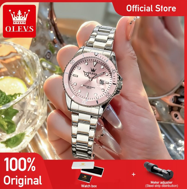 OLEVS Armbanduhr Edelstahl, Quarz, Rosa, Damen - Bild 1