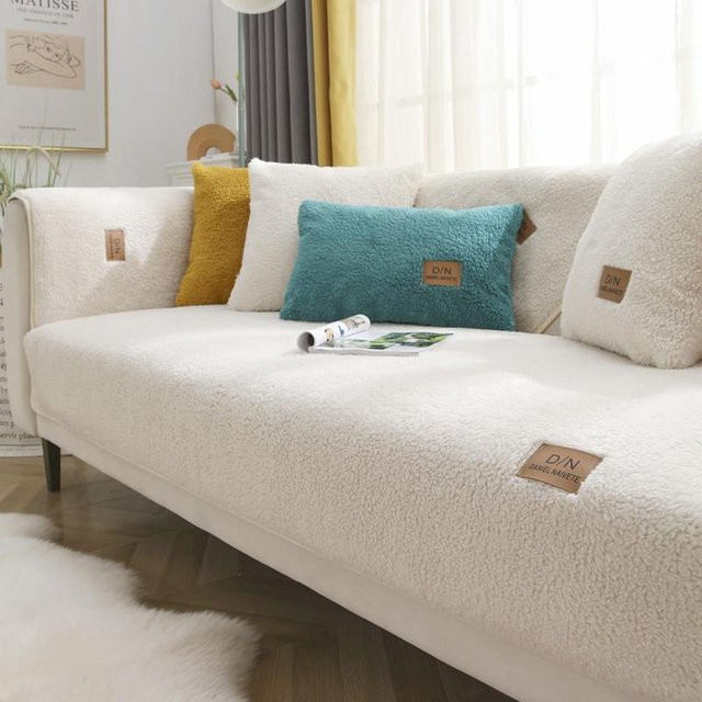 FebEr Sofabezug aus weichem Lammwolle-Plüsch in Beige, rutschfeste Couch-Abdeckung für das Wohnzimmer, B/H: 30 x 50 cm - Bild 1