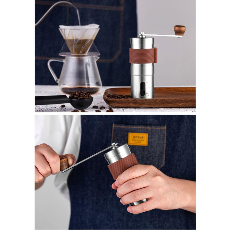 Neoglint Manuelle Handkaffeemühle mit Keramikmahlwerk und Holzhalter in Silber und Schwarz - Bild 3