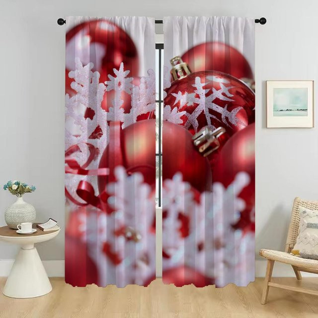 2er-Set Tüll-Vorhänge für Weihnachten und Halloween, rot, semi-transparent, B: 50 cm, H: 70 cm - Bild 1