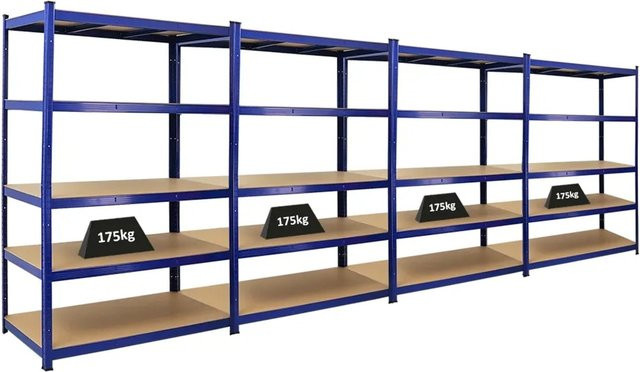 PROREGAL Taurus Schwerlastregal Set 4er Pack Blau, H x B x T: 180 x 120 x 60 cm, mit verstellbaren Fachböden aus MDF und Metall - Bild 1