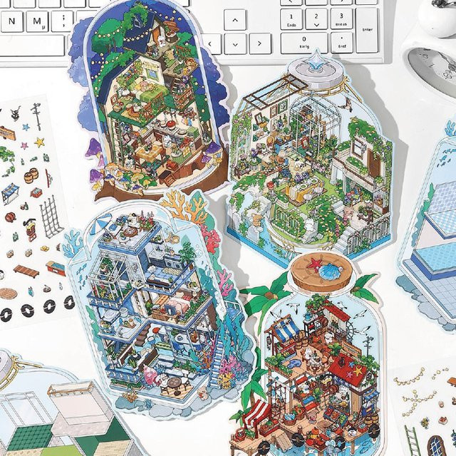Mr Paper 2,5D Landschafts-Sticker-Set mit 12 Beuteln, bunte DIY-Aufkleber zum Stapeln für Festivals und Geburtstage - Bild 1