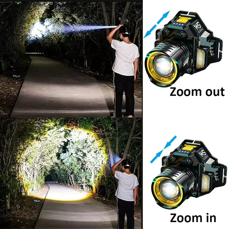 Heinast Wiederaufladbare LED-Stirnlampe mit 90 Grad Neigungswinkel und Zoom, Schwarz - Bild 2