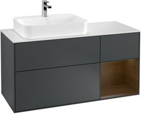 V&B Finion Waschtischunterschrank mit LED-Wandbeleuchtung und integrierten Regalen, Breite: 120 cm, Lackausführung - Bild 1
