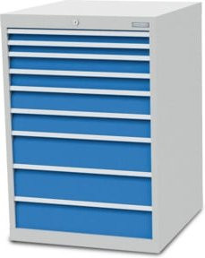Bedrunka+Hirth Schubladenschrank aus Stahlblech mit 9 Schubladen, grau/blau, B/T/H: 70,5 x 73,6 x 101,9 cm - Bild 1