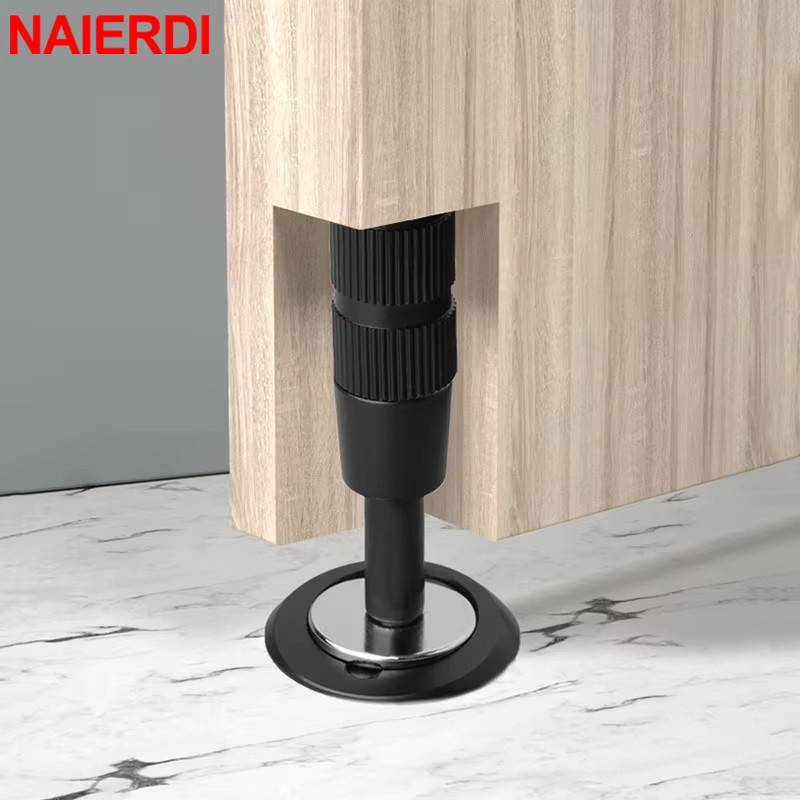 NAIERDI Unsichtbarer Magnet-Türstopper aus Zinklegierung in Silber, verstellbare Türsaugung aus Kupfer mit gebürstetem Finish - Bild 3