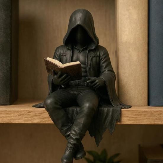 Hercules Gotische Lesende Statue in Schwarz – Sitzende Skulptur aus Harz für dein Bücherregal oder Schreibtisch - Bild 2