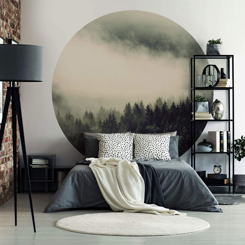 K&L Wall Art Runde Vliestapete Nebel Wald Tannenwald Natur mehrfarbig matt - Bild 2