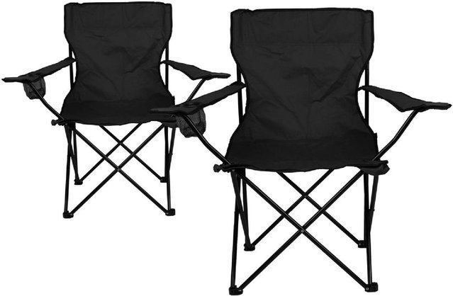 VCM 2er Set klappbare Angelstühle mit Armlehnen und Getränkehalter in Schwarz, H x B x T: 90 x 47 x 47 cm - Bild 1