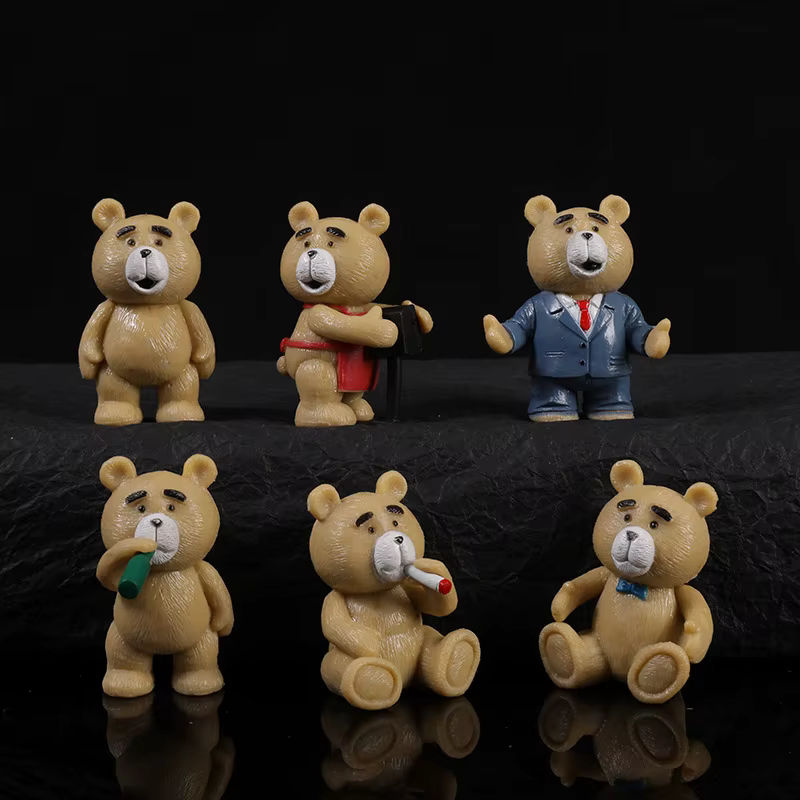 6er Set TAKARA TOMY Teddybär Figuren aus Kunstharz in Weiß und Beige - Bild 3