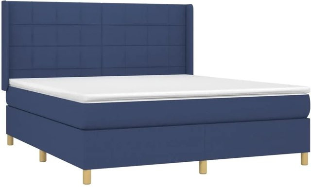 vidaXL Boxspringbett mit Matratze und LED-Beleuchtung in Blau und Weiß, Hybrid-Bett mit USB-Ladeport und Taschenfederkern, B/T: 160 x 200 cm - Bild 1