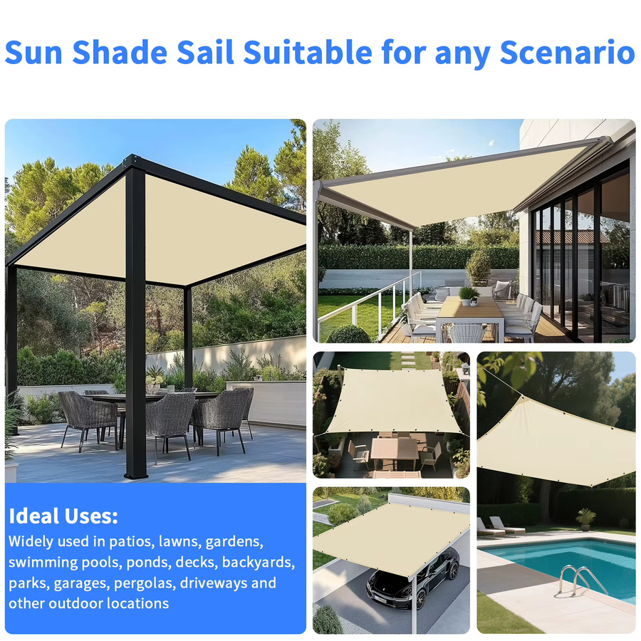 Wasserdichtes Sonnenschutzsegel aus Polyester in Sand oder Beige, rechteckig, mit Ösen für Garten, Terrasse oder Pergola - Bild 4
