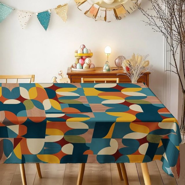 Wasserdichte und waschbare Tischdecke mit abstraktem geometrischem Muster von JINGYUE Pet, Mehrfarbig, B: 100 cm, L: 160 cm - Bild 1
