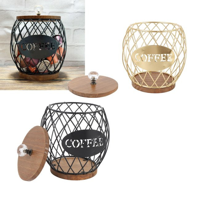 TOPINCN Kaffee Kapsel Organizer in Obst-Form mit Holzbasis und Metalldeckel, Schwarz - Bild 1