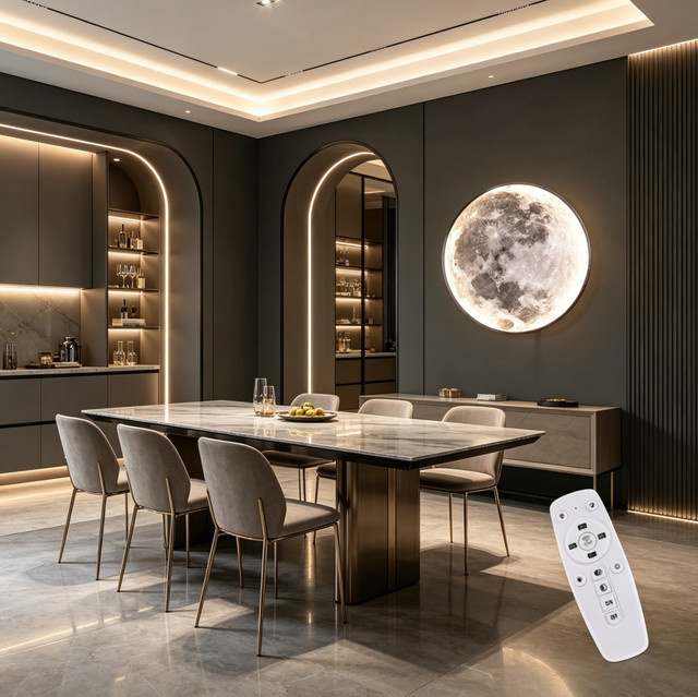 RRBEST LED Wandleuchte Mond in Weiß, dimmbar mit Fernbedienung, Art Deco Design, Durchmesser: 80 cm - Bild 1