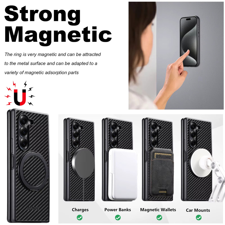 SUTENI Handyhülle mit Magnet für kabelloses Laden und 360 Grad drehbarem Ständer mit Kunstleder-Ringschnalle für Samsung Galaxy Z Fold 8 Ultra, Z Fold 7, Z Fold 6 und Z Fold 5 in Schwarz - Bild 5