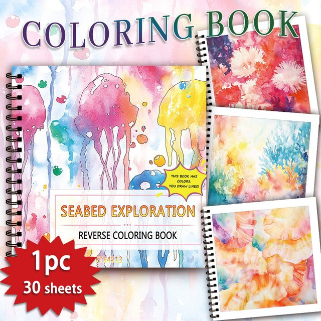 Umgekehrtes Malbuch zur Unterwassererkundung mit 30 dicken Seiten in Multicolor - Bild 1