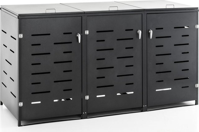 3er Mülltonnenbox aus Edelstahl in Anthrazit, B/T/H: 207 x 77,5 x 115 cm - Bild 1
