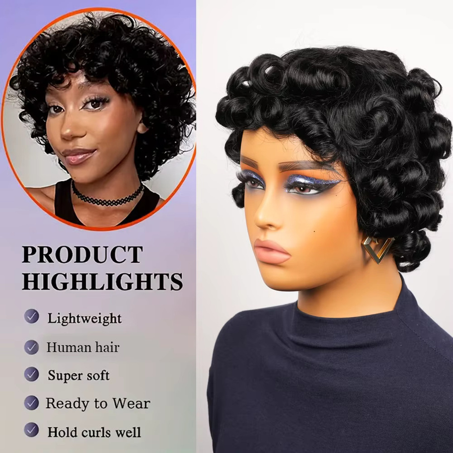 OYM HAIR Pixie-Bob-Perücke, brasilianisches Echthaar, kurz, Damen - Bild 2
