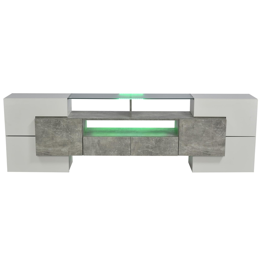 Modernes Flieks Lowboard TV-Schrank mit LED-Beleuchtung in Weiß/Braun, B/T/H: 200 x 35 x 60 cm - Bild 3