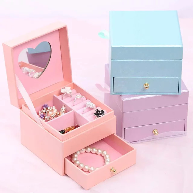 Tongyue Schmuckaufbewahrungsbox in Lila mit Spiegel und zwei Ebenen zur Reiseaufbewahrung von Ohrringen, Ringen, Armbändern und Uhren - Bild 1