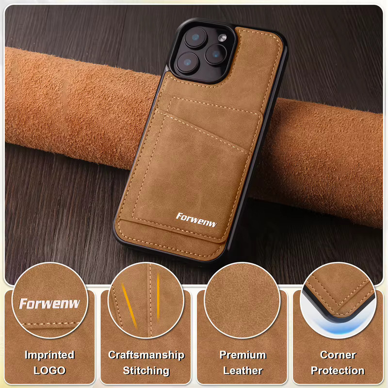EUCAGR Leder Handyhülle mit Kartenfach für iPhone 16 Pro Max 15 14 Plus 13 Mini 12 Mini 11 Pro Max in Braun - Bild 2