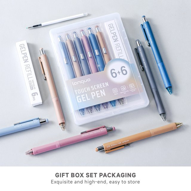 Languo TG120 Gelstift Set mit 0,5 mm schnelltrocknender Tinte und kapazitiver Touchspitze für elektronische Bildschirme, 6+6 Stück - Bild 1