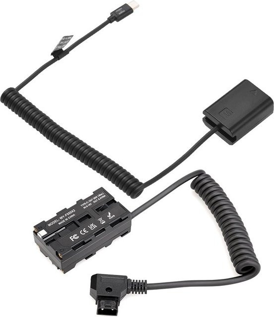 Andoer Dummy Batterie Set mit D-Tap auf NP-F550 und Type-C auf NP-FW50 sowie DMW-DCC17 Dummy Batterie und Spiralkabel in Schwarz - Bild 1