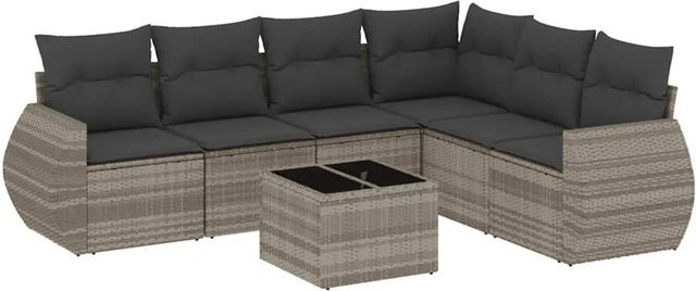 vidaXL 7-teilige Garten-Sofagarnitur in L-Form aus Polyrattan mit Kissen in Hellgrau - Bild 1