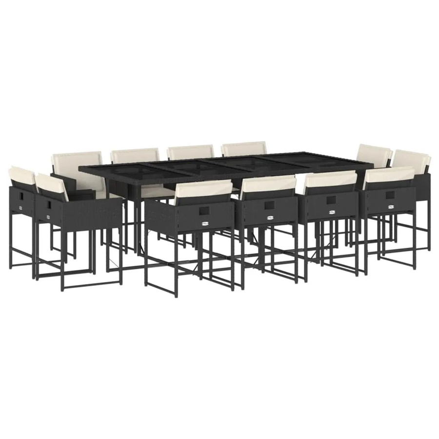 vidaXL 13-tlg Garten-Essgruppe aus schwarzem PE-Rattan mit Kissen und Hartglas-Tischplatte - Bild 2
