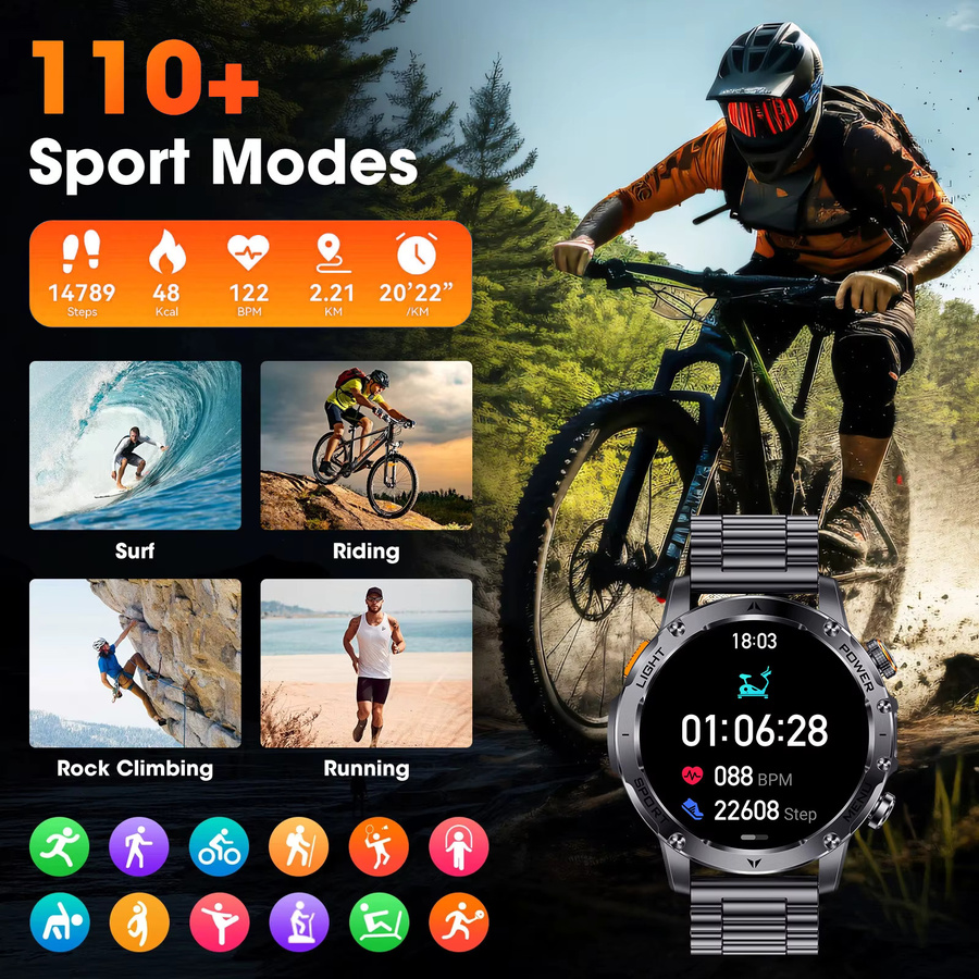 KAVSUMI Smartwatch, Saphirglas, GPS, Edelstahl, Schwarz, Herren - Bild 5