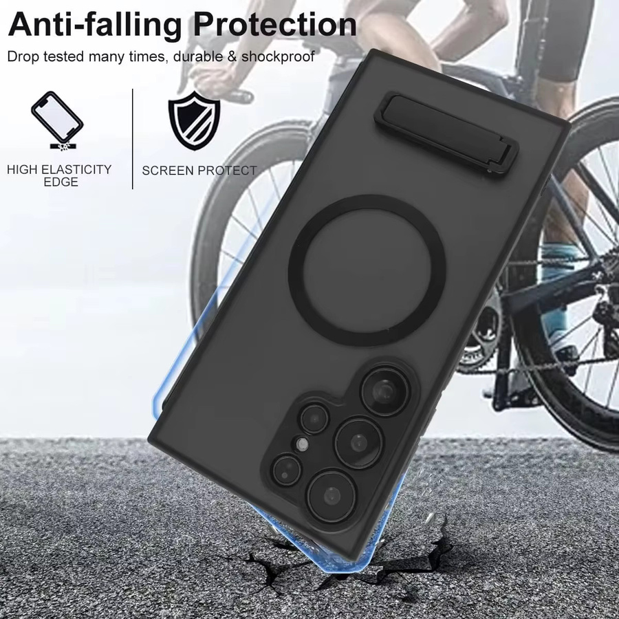 Magnetische Handyhülle mit Ständer für Samsung Galaxy S25 Ultra S24 Ultra S23 FE S26 Plus in Schwarz Matte Schlanke Standhülle - Bild 3