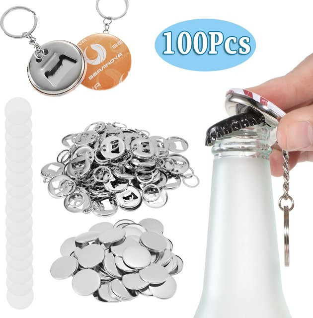 100 Stück 2-in-1 Button-Materialien für Flaschenöffner und Schlüsselanhänger in Silber aus Metall für 44 mm und 58 mm Abzeichen-Maschinen - Bild 1