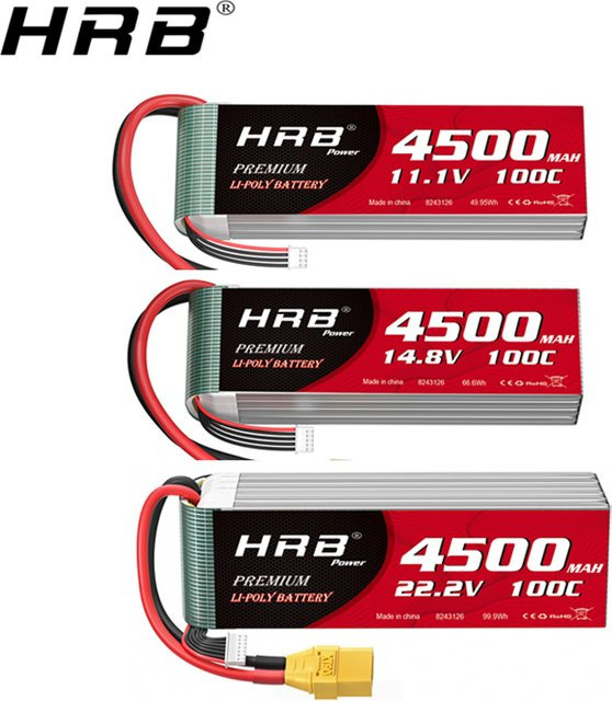 HRB Lipo-Akku 4500mAh mit XT60 oder XT90 Anschluss für RC Quadcopter, Hubschrauber, Boot, Auto und Flugzeug - Bild 1