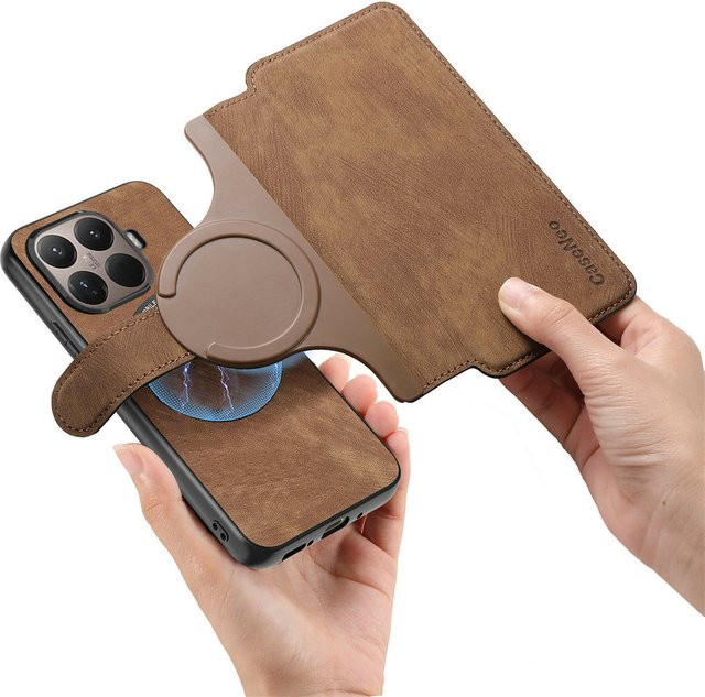 Luxus Lederhülle für Xiaomi 17T Pro 5G und Xiaomi 15T mit magnetischem 2-in-1 Flip-Cover und Portemonnaie-Funktion in Pink oder Braun - Bild 1