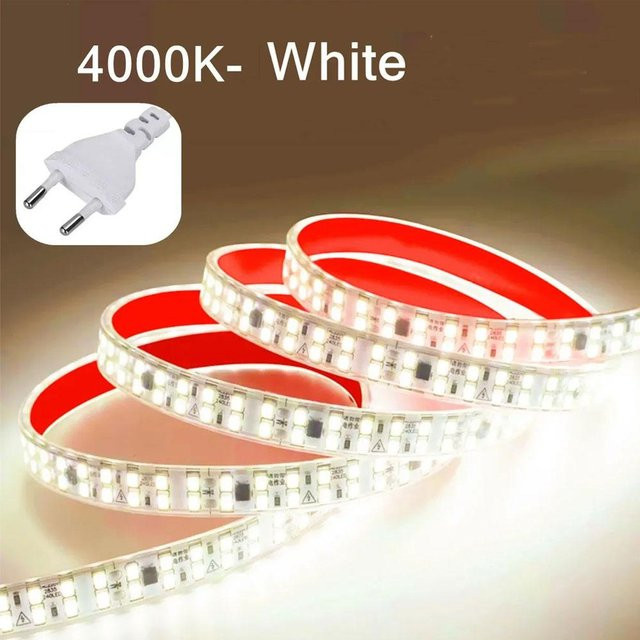 MnnWuu LED-Lichtleiste 2835 SMD, IP68 Wasserdicht, 240 LEDs/m, 12mm breit, Weiß, AC 220V mit EU-Stecker, flexibel und schneidbar - Bild 1