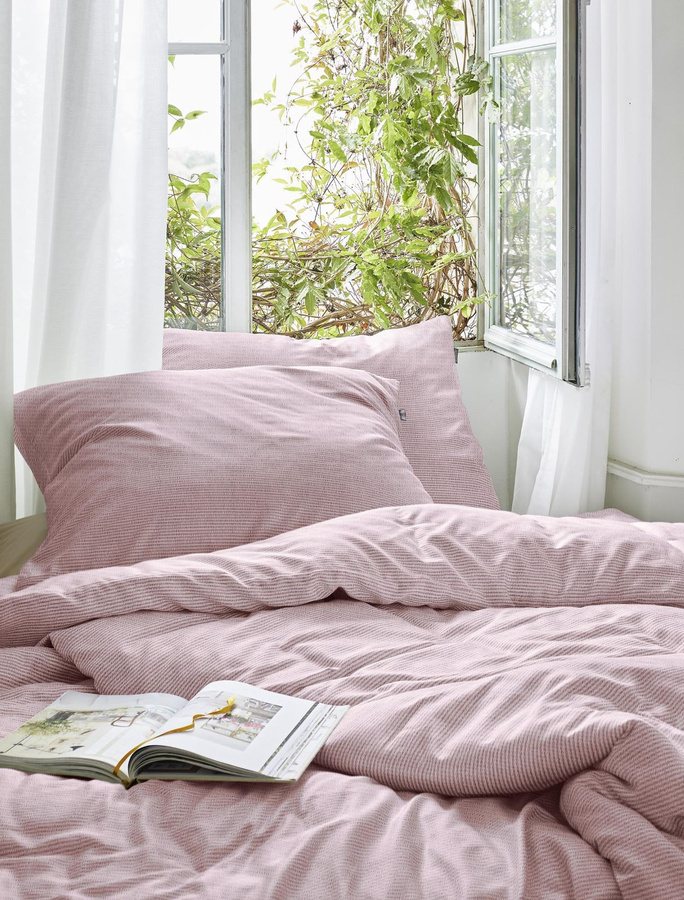 Irisette Easy Soft-Seersucker Bettwäsche Melange rosa weiß B/H: 155 x 220 cm mit Kissenbezug 80 x 80 cm - Bild 1