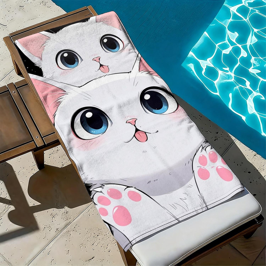 Dalangpa Strandtuch für Kinder mit niedlichem Cartoon-Katzen-Pfotenmuster aus Mikrofaser in Weiß, Breite: 30 cm, Höhe: 60 cm - Bild 2